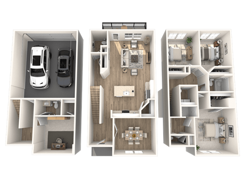 Floor plan for 3 beds, 3.5 baths, 2008 sqft
